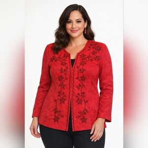 Karin Stevens Red Floral Embroidered Blazer
